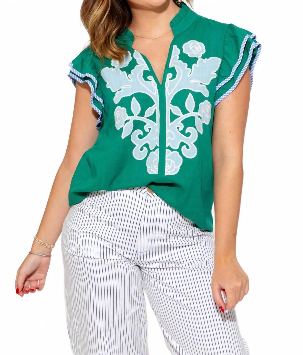 NEW THML vivienne embroidered blouse in green